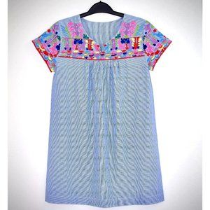 😎 Embroidered Striped Boho Shift Dress Elephants Floral Cotton Floral India